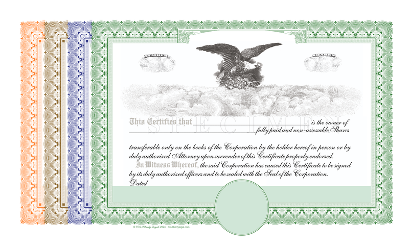 Blank Pre-Printed Standard Legend Certificates
