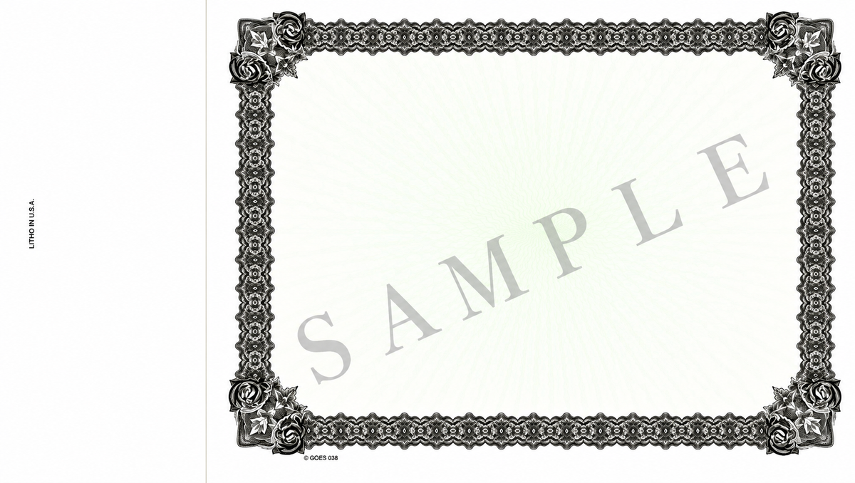 GOES 038 Certificates with Side Stub – Blank, Loose with Black Border, Pack of 100