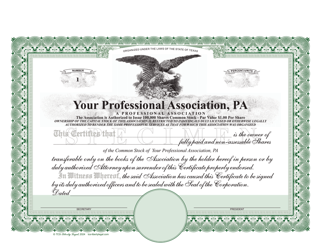 Printed Liberty Legal Eagle Certificates