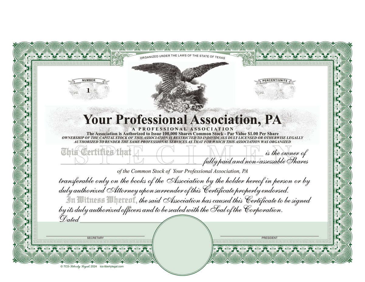 Printed Liberty Legal Eagle Certificates