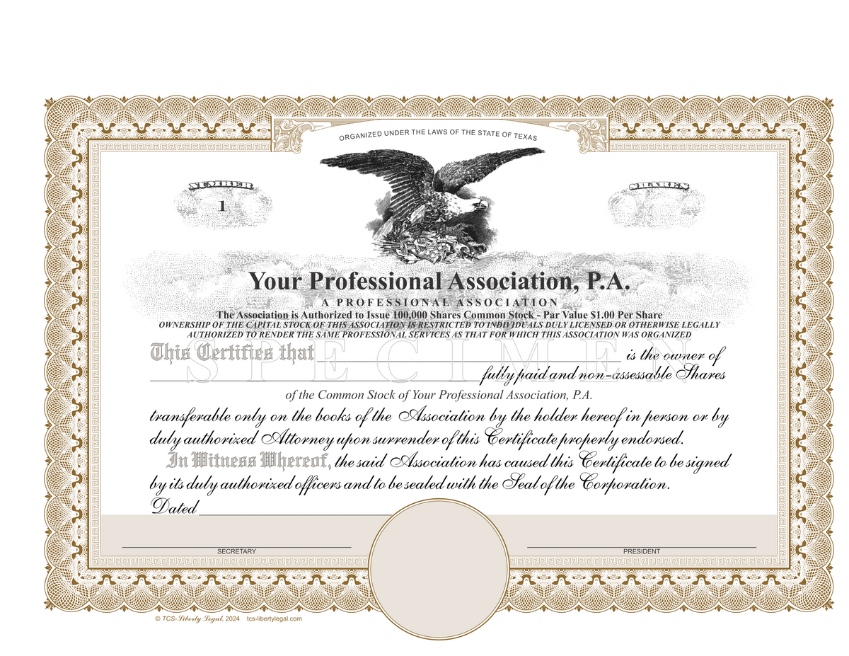 Professional Association Certificates (PA)