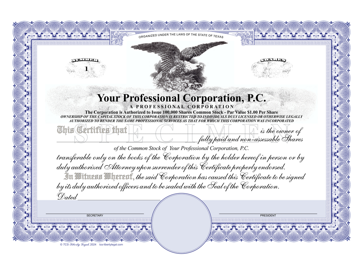 Professional Corporation Certificates (PC)