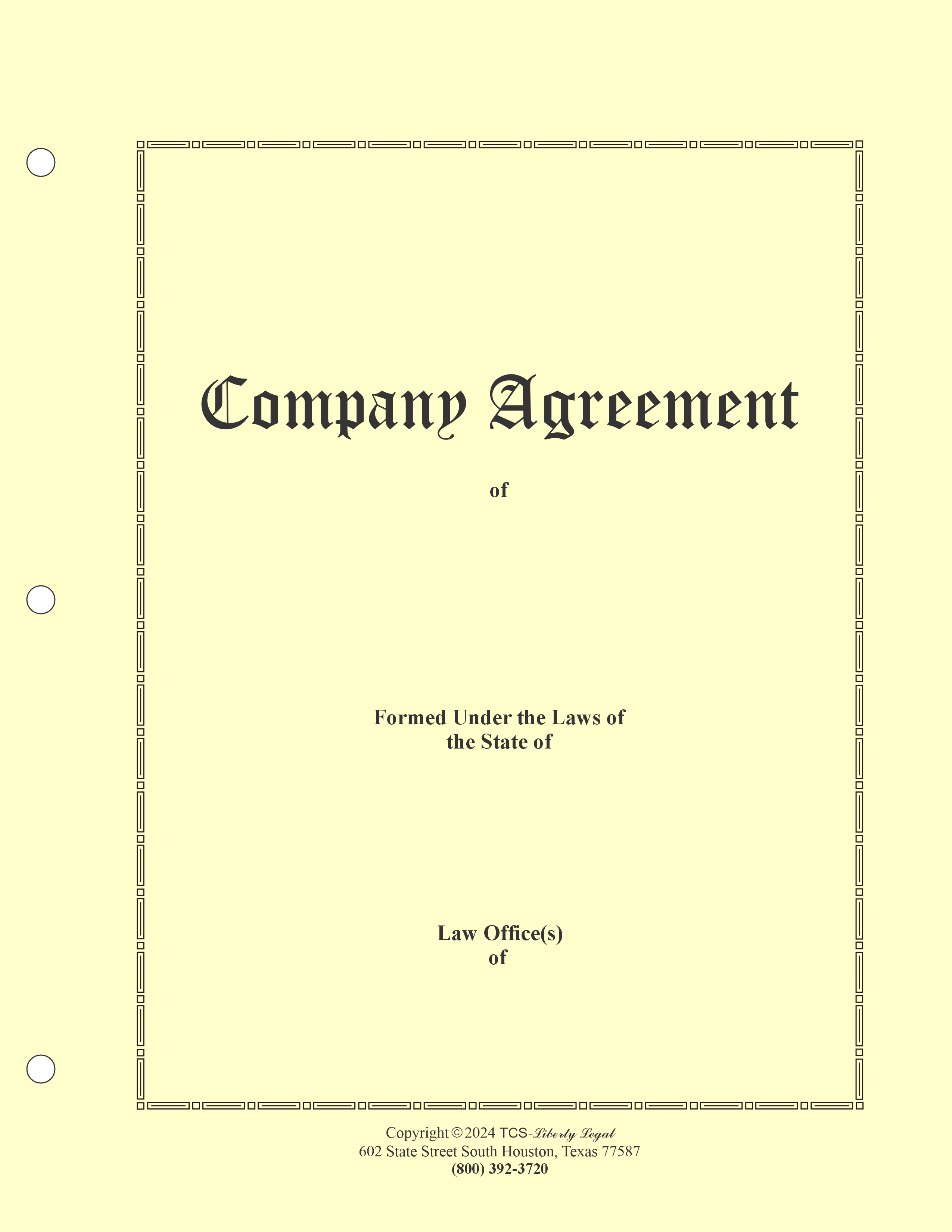 LLC Company Agreement Hardcopy