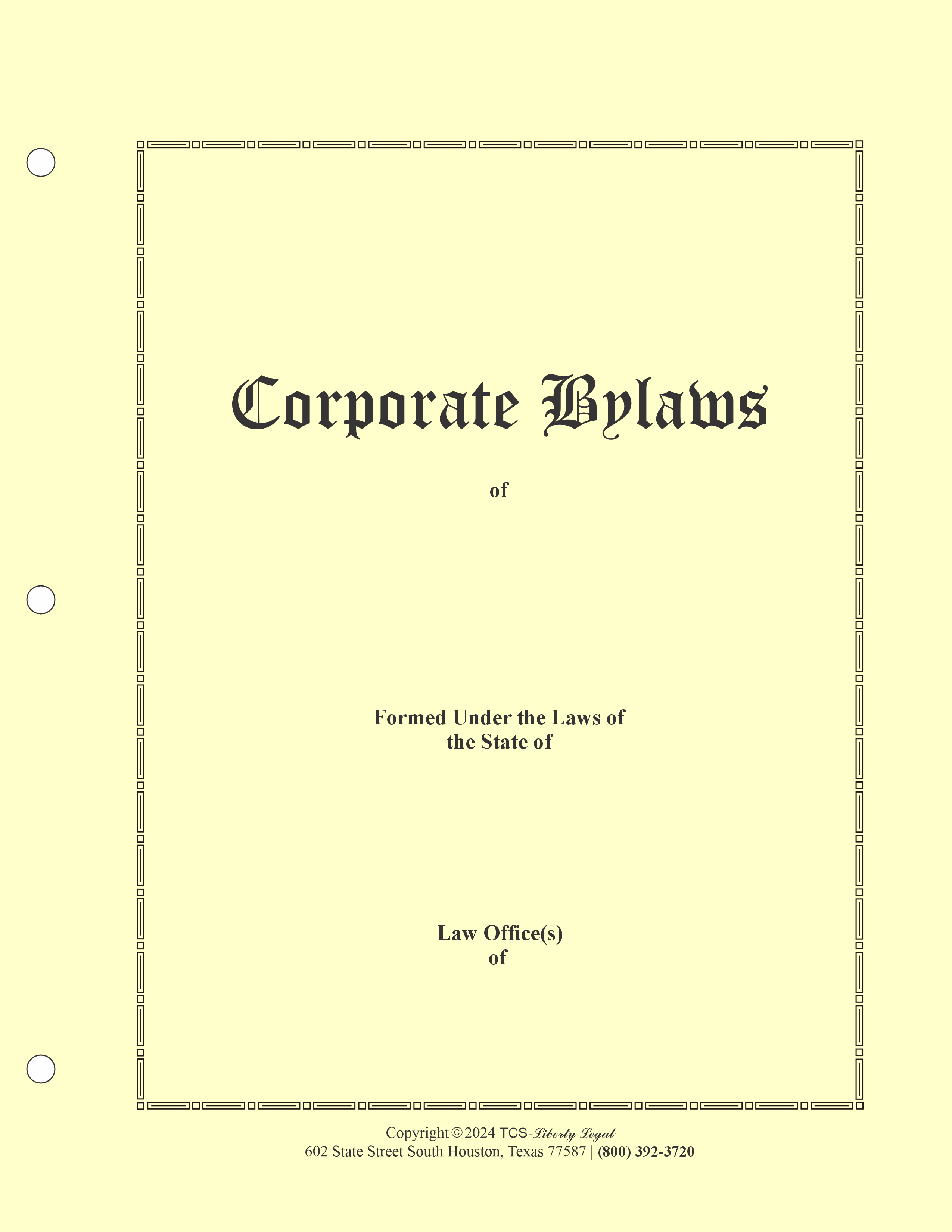 Corporation Minutes & Bylaws Printed Hardcopy