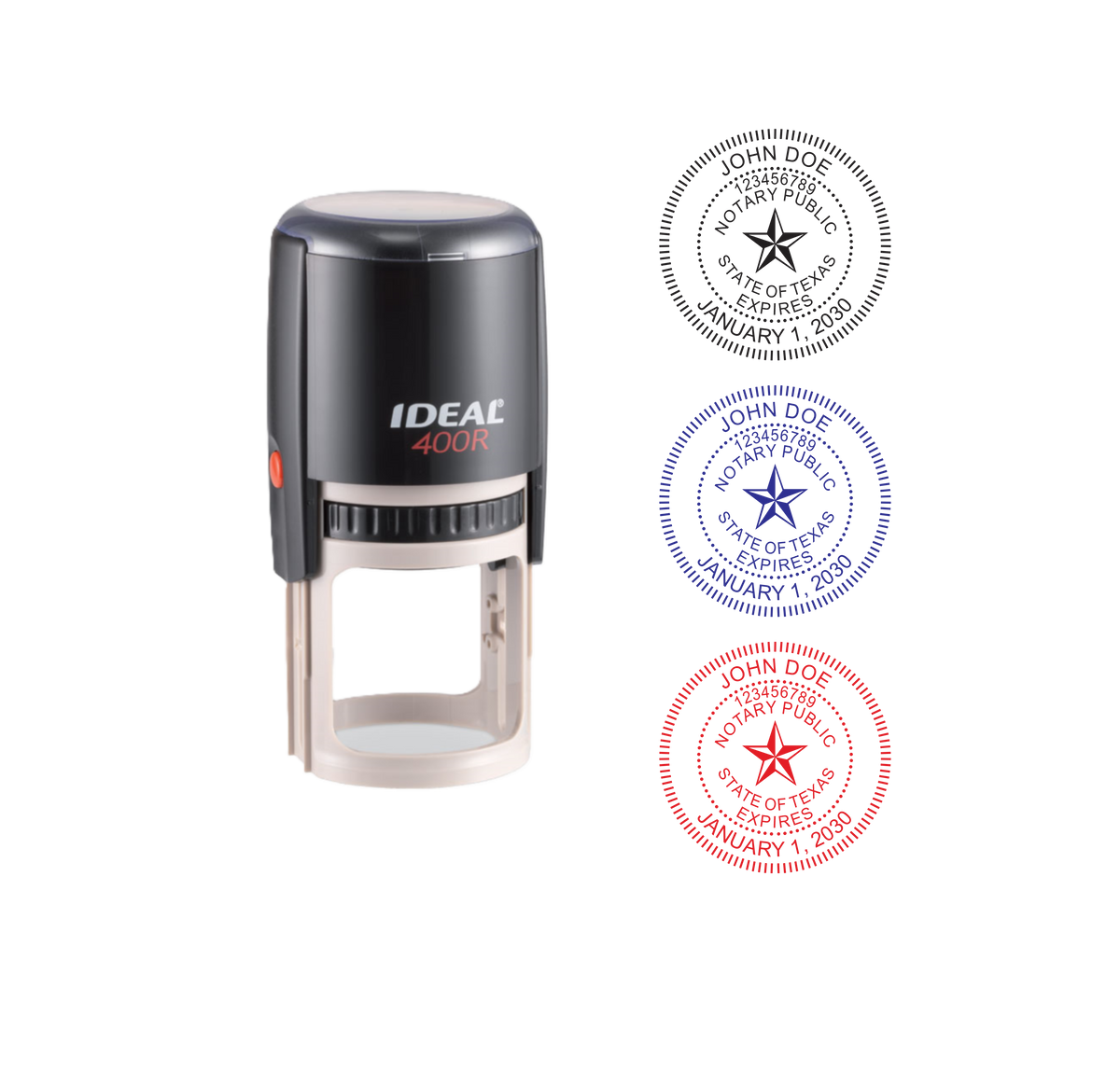 Texas Notary on Ideal 400R Round Self-Inking Stamp