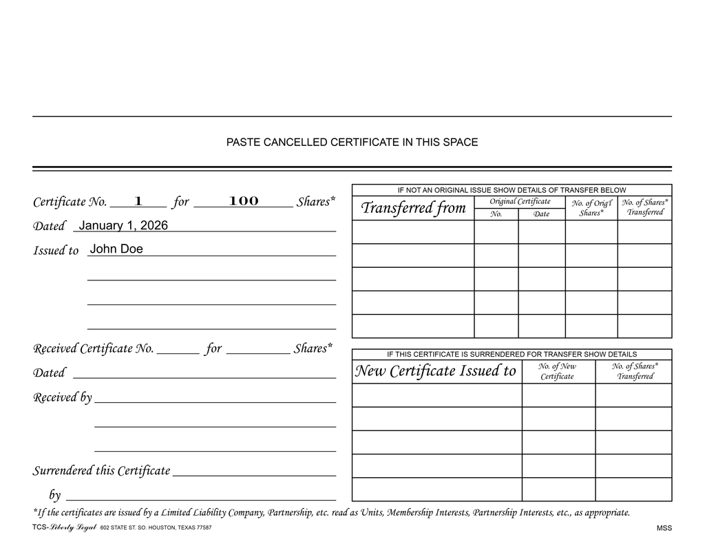 Professional Association Certificates (PA)
