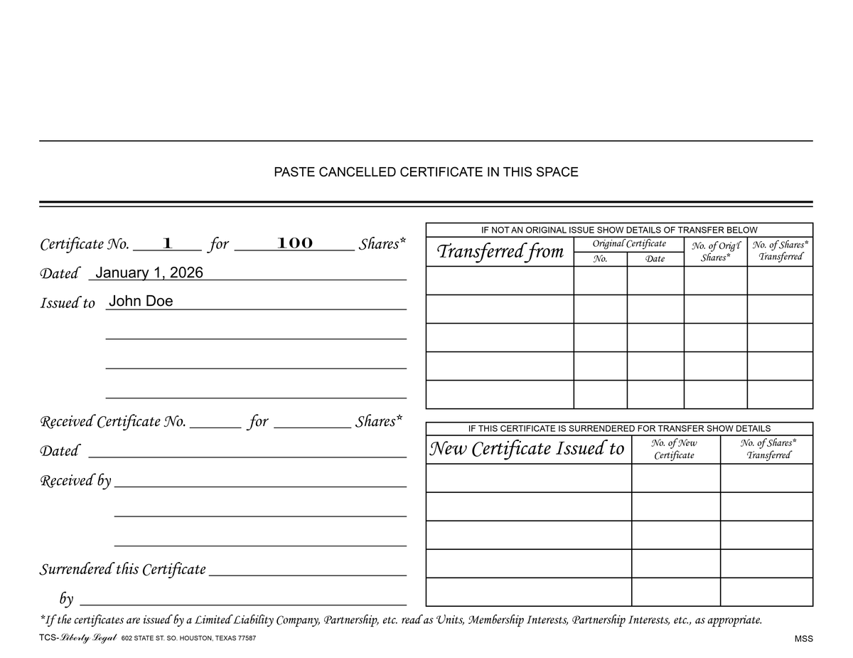 Professional Association Certificates (PA)