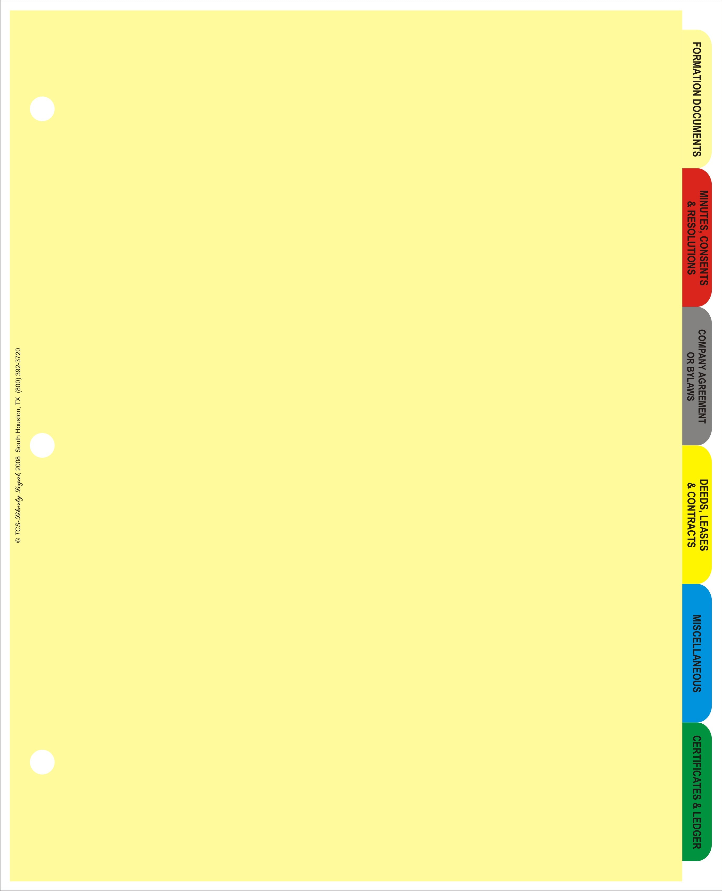 Corporate/LLC Mylar Coated Tab Indexes