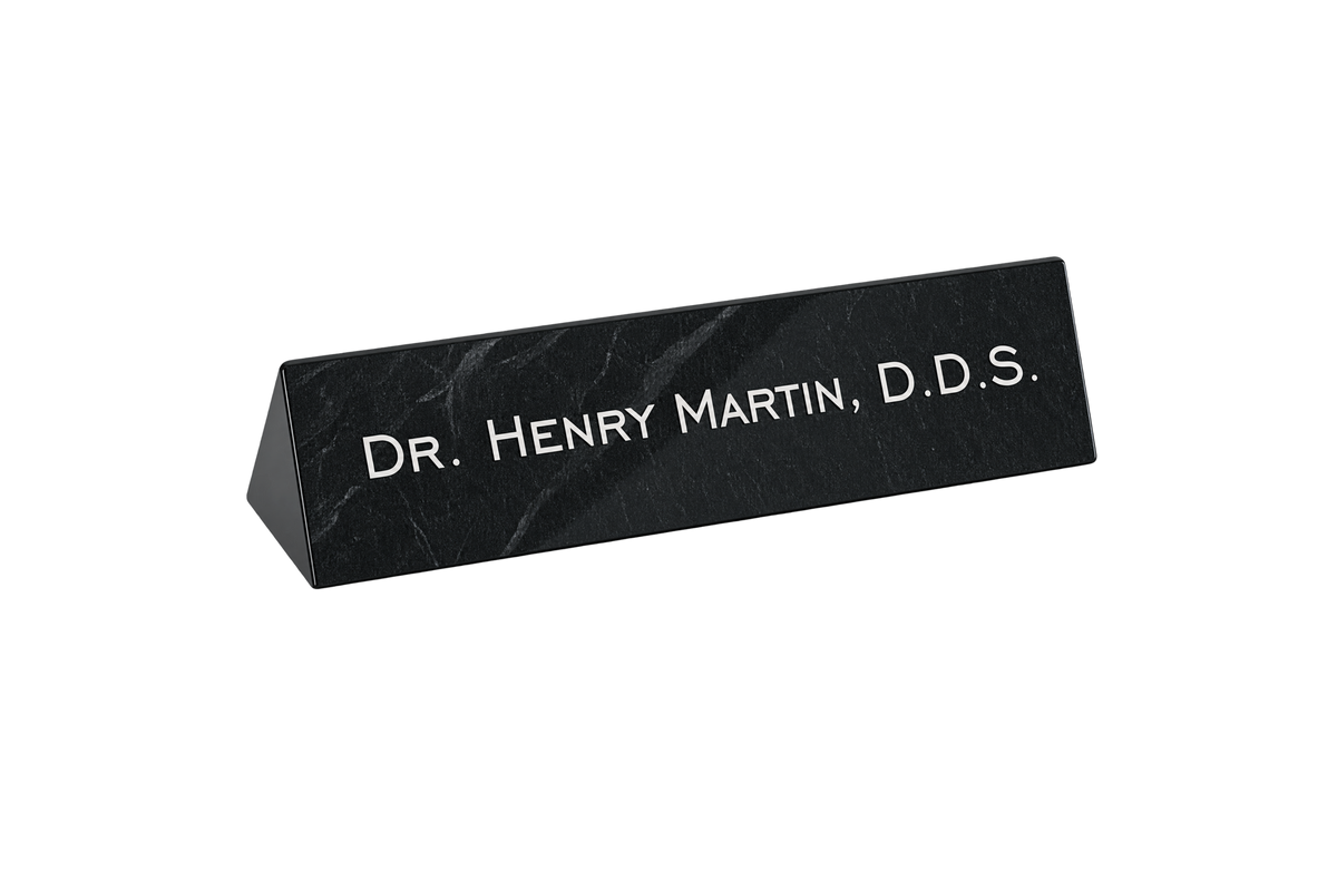 Engraved Black Marble Desk Name Bar