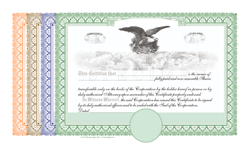 100 Blank Pre-Printed Standard Legend Certificates