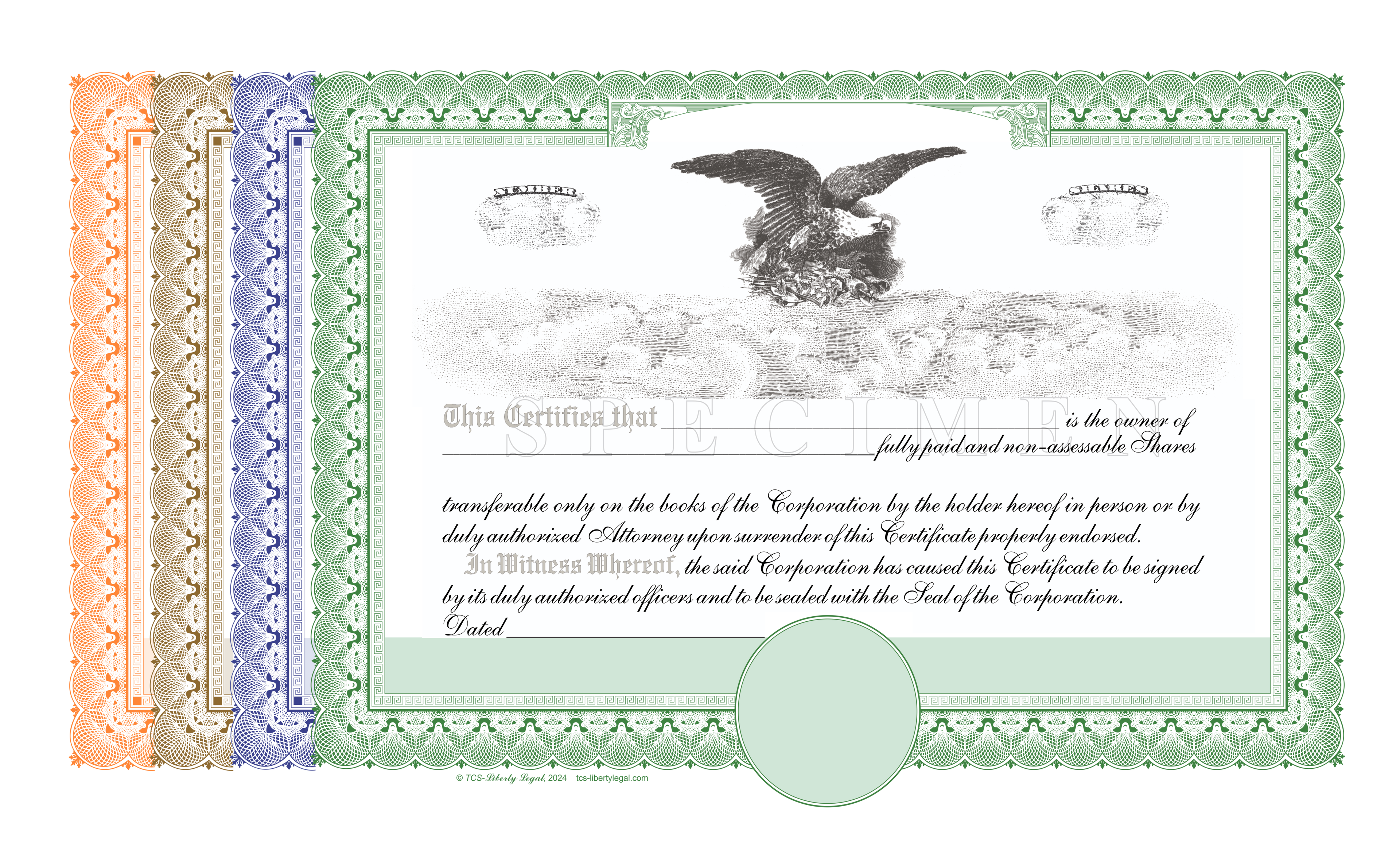 100 Blank Pre-Printed Standard Legend Certificates