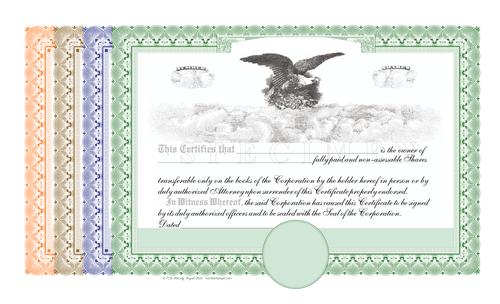 20 Blank Pre-Printed Standard Legend Certificates