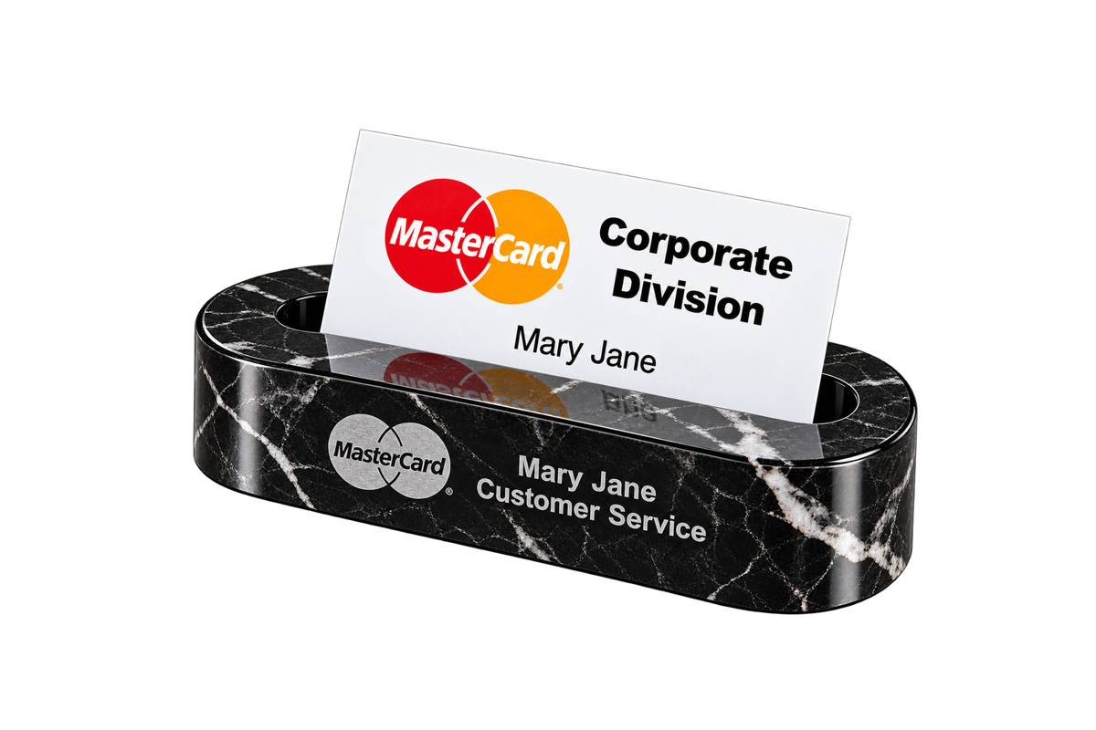 Engraved Black Marble Oval Card Holder