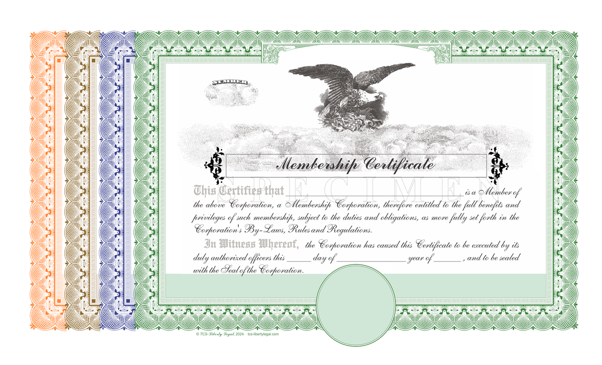 20 Blank Pre-Printed Standard Legend Certificates